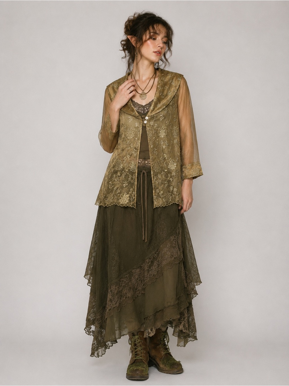 Goblincore Sheer Floral Embroidered Jacket Hobbit Fairycore Earthy Royalcore